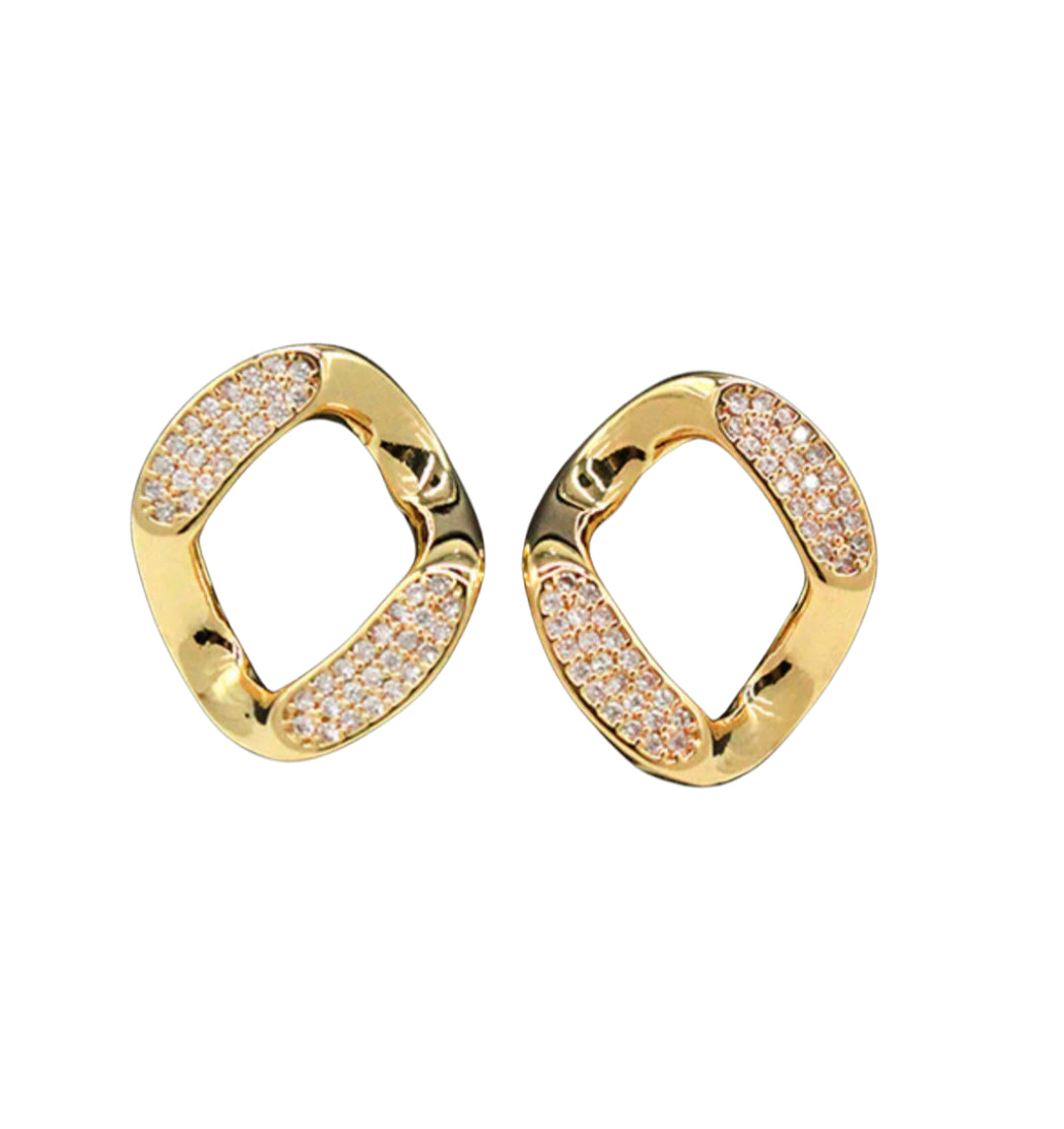 14K Gold Dipped Paved Link Earring