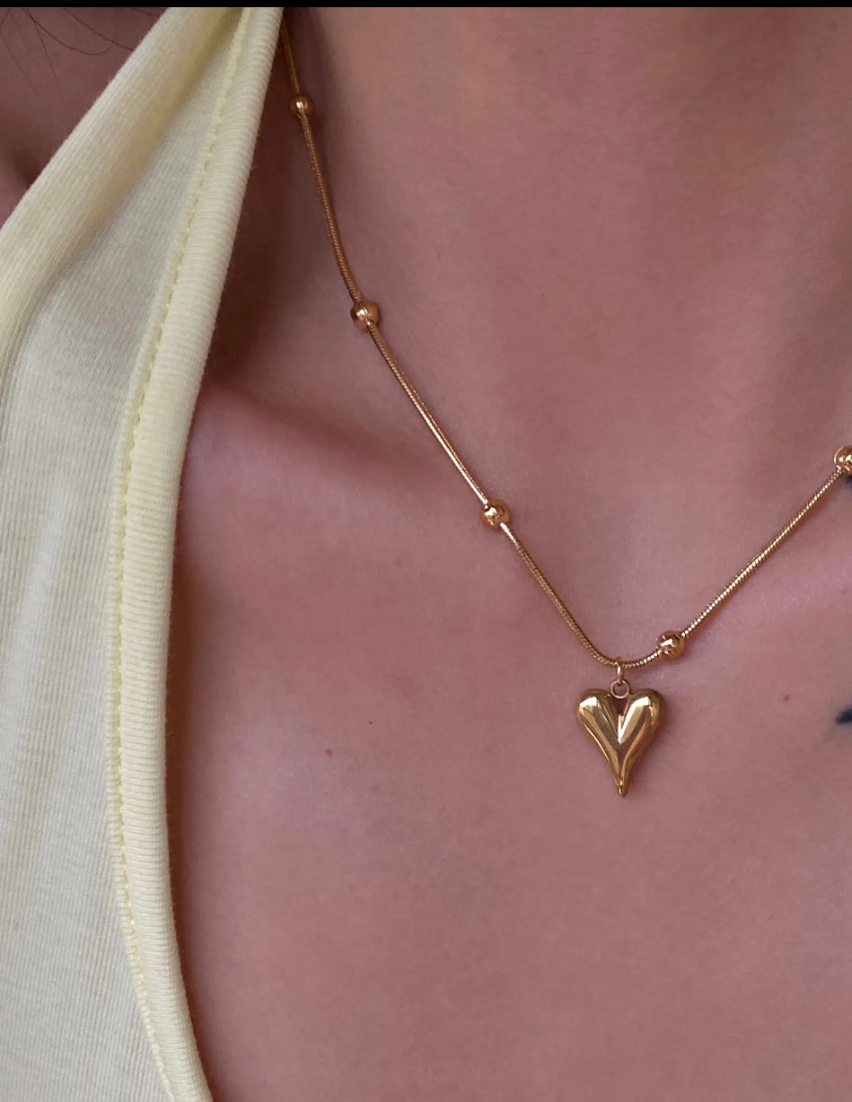 Necklace - Western stainless steel gold plated  chunky heart LOVE